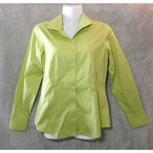 Chicos Blouse Lime Green Collared No Iron Womens Front Button Size 0 Long Sleeve